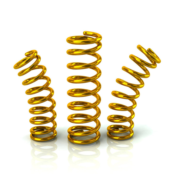 Golden bended springs 3d illustration on white background - Fotó, kép