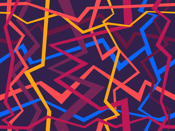 Abstraktní vzor s Random chaotické čáry. Barevný ornament. izolované na fialovém pozadí - Vektor, obrázek
