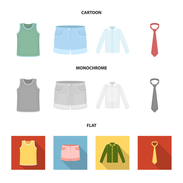 Shirt with long sleeves, shorts, T-shirt, tie.Clothing set collection icons in cartoon,flat,monochrome style vector symbol stock illustration web. - Vektori, kuva