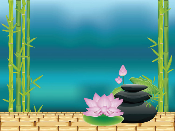 Fekete kavics halom, zen kő halom és a lila lotus flower háttér. - Vektor, kép