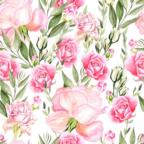 Beautiful bright watercolor pattern with roses.  - Photo, Image