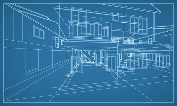 Abstract 3D render of building wireframe structure. Vector construction graphic idea. - Vector, Image