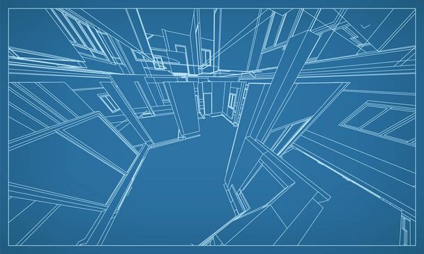 Abstract 3D render of building wireframe structure. Vector construction graphic idea for template design. - Vector, Image
