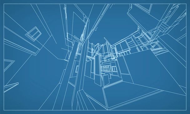 Tel kafes yapısı binanın Soyut 3d render. Vektör inşaat fikir grafik şablon tasarımı. - Vektör, Görsel