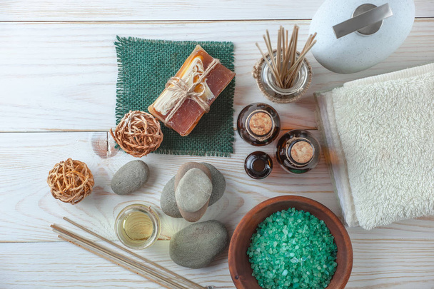 SPA accessories for massage in a composition on a light background - Photo, Image