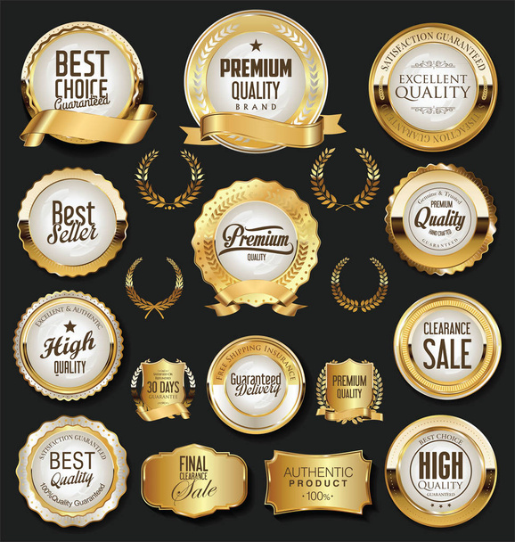 Golden retro labels badges frames and ribbons collection  - ベクター画像