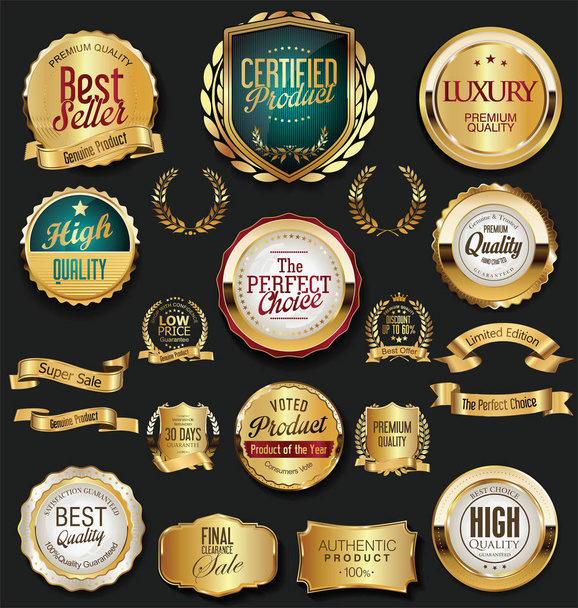 Golden retro labels badges frames and ribbons collection  - Vector, Image