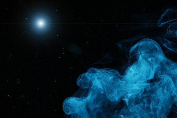 blue smoke and light on black background  - Photo, Image