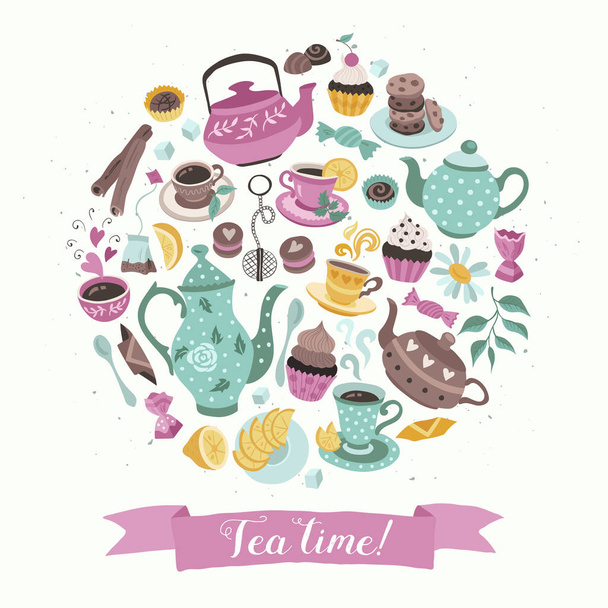 tea circle poster - Διάνυσμα, εικόνα