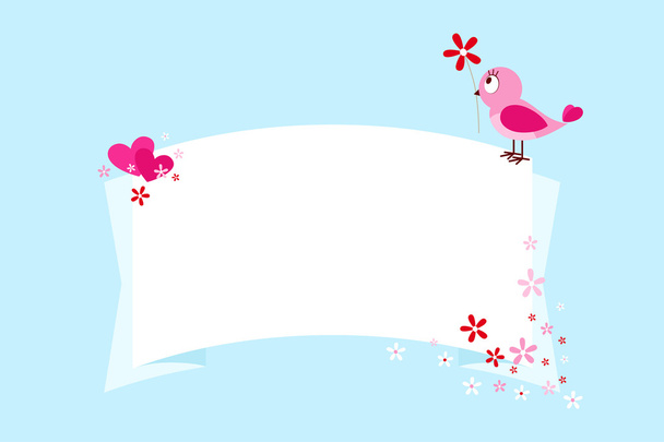 růžový pták s květem na pásu karet - Vektor, obrázek