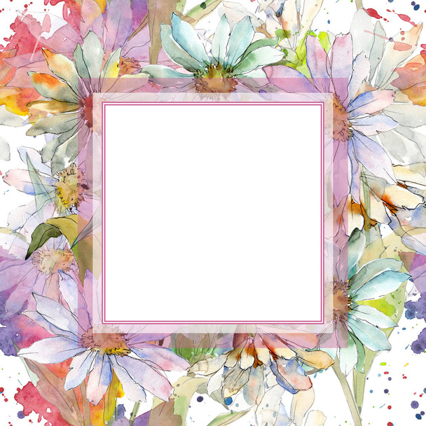 weiße Gänseblümchen. Blütenbotanische Blume. Rahmen Rand Ornament Quadrat. - Foto, Bild