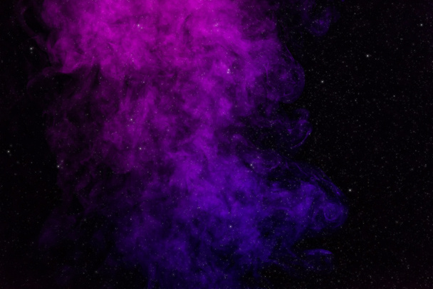 black background with purple, pink smoke and stars  - Photo, Image