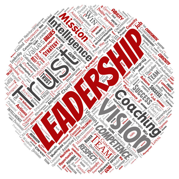 Negócios, liderança, estratégia, gerenciamento, valor redondo nuvem de palavras vermelhas isolado no fundo branco
 - Vetor, Imagem