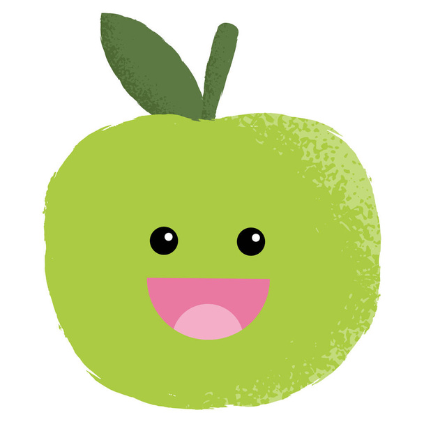 Ilustración vectorial texturizada de un personaje de manzana verde aislado con una cara feliz
. - Vector, imagen