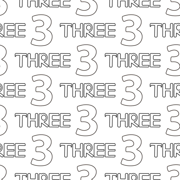 Patrón sin costuras con numeral y palabra Tres. Página para colorear. Ilustración vectorial
 - Vector, imagen