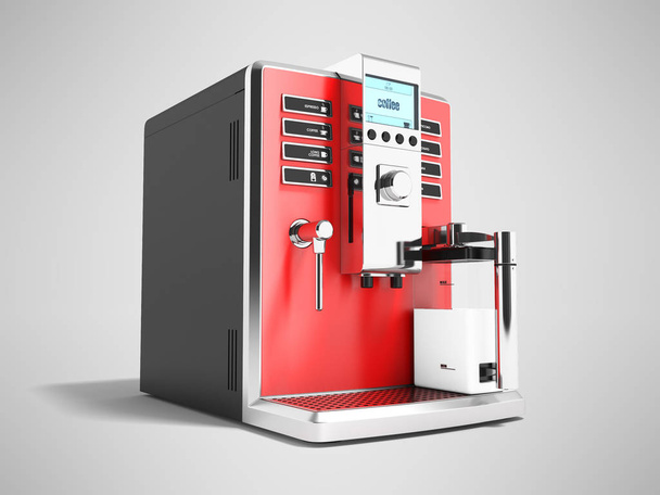 Moderna máquina de café rojo para dos tazas de café y cappuccino 3d renderizar sobre fondo gris con sombra
 - Foto, Imagen