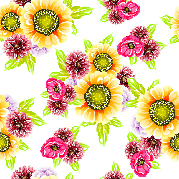 Seamless vintage style flower pattern. Floral elements in color - Vector, Image