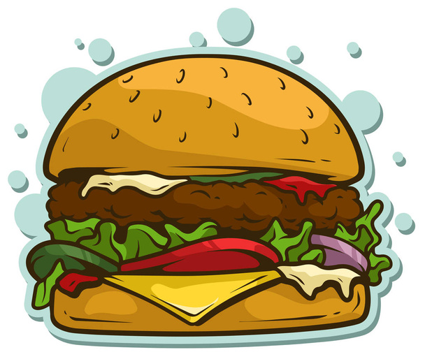 Dibujos animados sabroso gran hamburguesa vector pegatina icono
 - Vector, imagen
