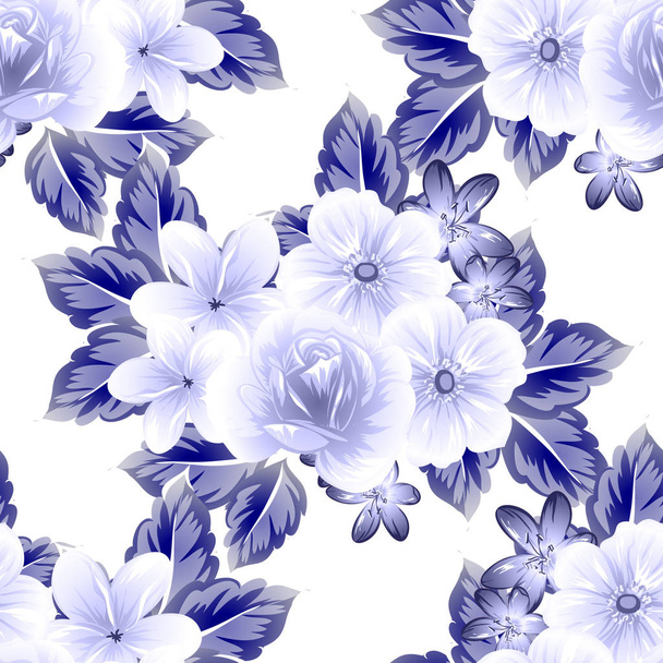 Seamless vintage style flower pattern. Floral elements in contour - Vektor, obrázek