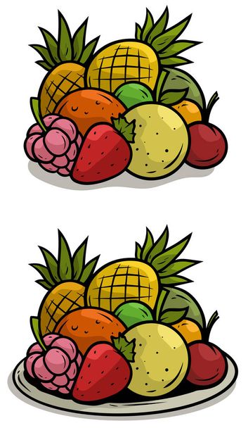 Cartoon colorful fruits on tray vector set - Vector, Image