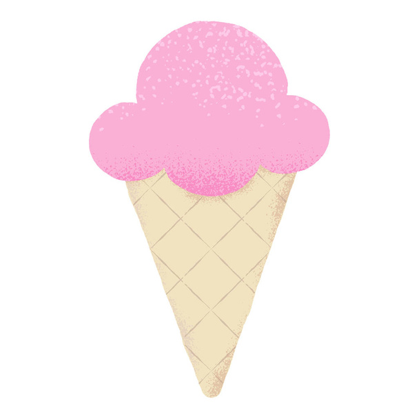 Ilustración vectorial texturizada de un cono de helado rosa aislado
. - Vector, Imagen