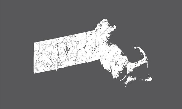 Státy USA - mapa státu Massachusetts. Ručně šitý. Řeky a jezera jsou zobrazeny. Prosím podívejte se na mé obrazy kartografických série - jsou všechny velmi podrobné a pečlivě ručně tažené s řeky a jezera. - Vektor, obrázek