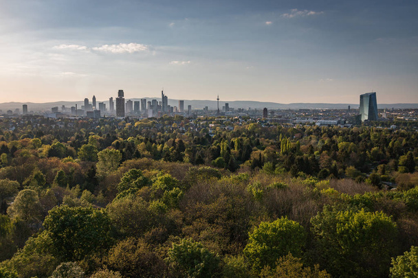 Cityscape with skyline of Frankfurt am Main seen from top of Goethetower which burned down completely after a fire in 2017 - Фото, зображення