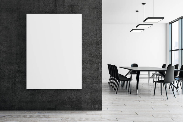 Contemporary conference/meeting room interior with empty billboard on wall. Ad concept. Mock up, 3D Rendering  - Fotografie, Obrázek