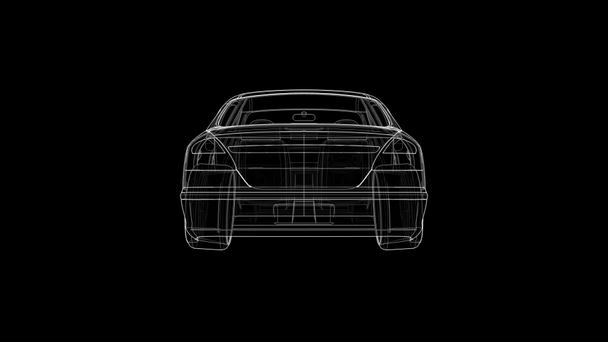 Large sedan in a sports tuning of the polygonal grid rotates in a circle. - Footage, Video