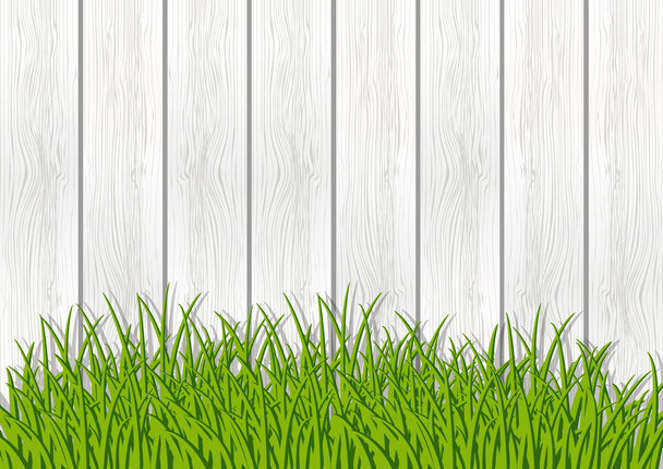 Green grass near wooden fence - Вектор, зображення