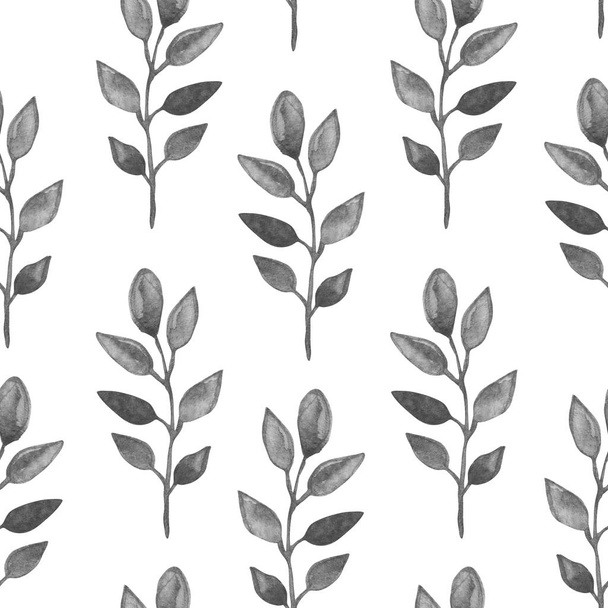 Elegant seamless pattern with watercolor painted branches with leaves, design elements. Floral pattern for invitations, greeting cards, scrapbooking, print, gift wrap, manufacturing - Photo, image