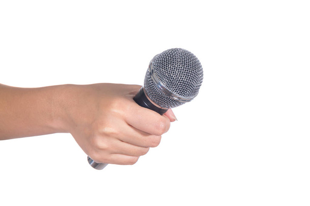 μικρόφωνο στο χέρι μονωμένο σε λευκό φόντο - Φωτογραφία, εικόνα
