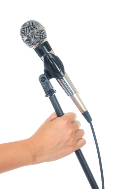 microphone in hand isolated on white - Photo, Image