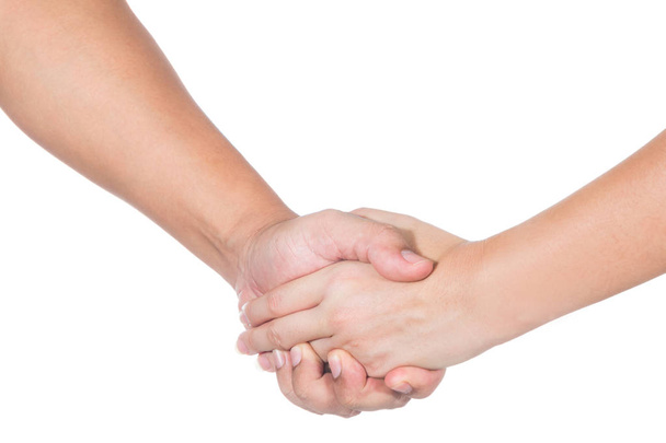man and woman hand shake  isolated on white background - Photo, Image