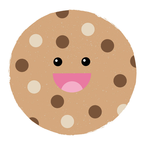 Ilustración vectorial texturizada de un personaje de galleta de chocolate blanco y leche aislada con cara feliz
. - Vector, Imagen