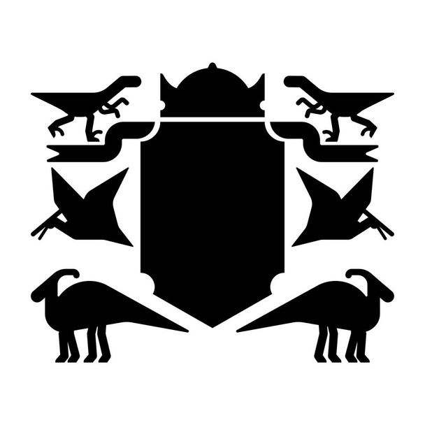 Геральдический символ динозавров и щитов. Дино подписывает доисторического зверя за герб. Знак археологии. Векторные иллюстрации
 - Вектор,изображение