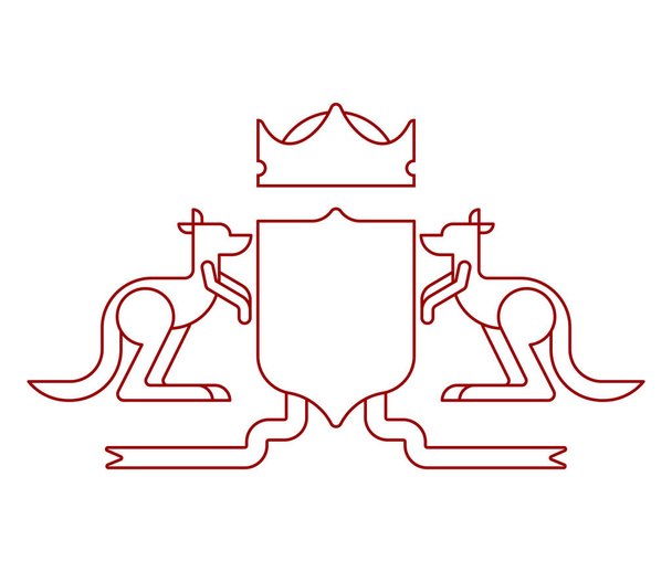 Kangaroo and Shield heraldic symbol. Australian Royal National Emblem. Australia coat of arms. Vector illustratio - Wektor, obraz