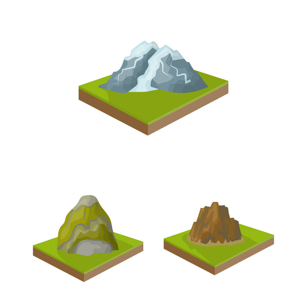 Mountains, massive cartoon icons in set collection for design. The surface of the earth vector isometric symbol stock web illustration. - Вектор, зображення