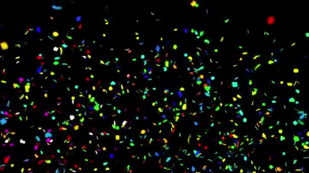 Ground shot_one_by_one Realistic Multicolored Confetti Multi Shape Gunshot Popper Explosions Shooting Falling black/green 4k background. Wedding, Birthday, Celebration, Carnival, Party or Holiday - Video