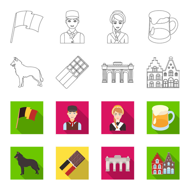 Chocolate, cathedral and other symbols of the country.Belgium set collection icons in outline,flat style vector symbol stock illustration web. - Вектор,изображение