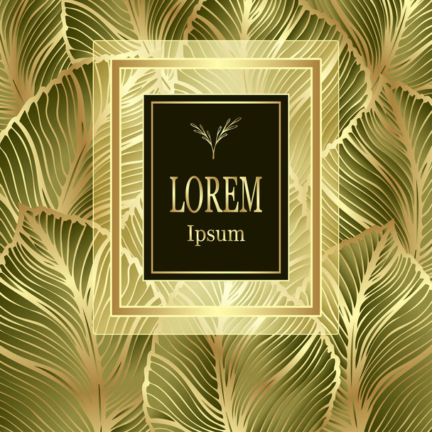 Sablon csomag vagy szórólap luxus háttér által fólia levelek gold zöld, kozmetikai és parfüm vagy a csomag teát vagy alkohol címke reklám ékszer vagy az arculati kézikönyv - Vektor, kép