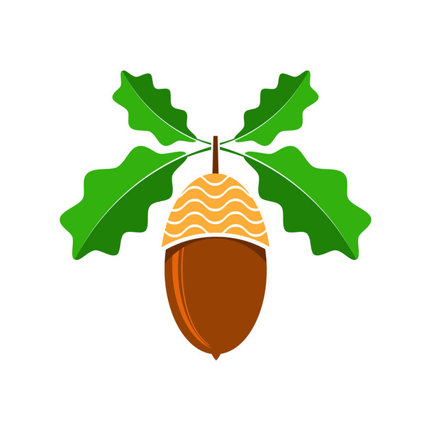 Rijpe Acorn pictogram. Herfst Oak moer en bladeren Logo - Vector, afbeelding