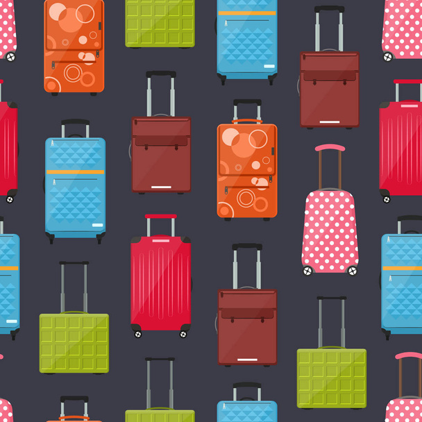 Cartoon Travel Suitcase Seamless Pattern Background. Vector - Wektor, obraz