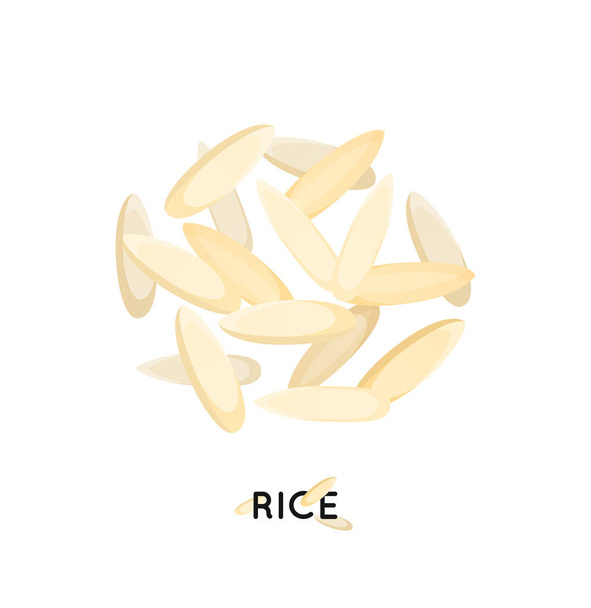 Garść białego ryżu. Płatki ryżowe ilustracja. - Wektor, obraz
