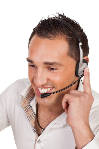 Recepcionista masculino amigable u operador de centro de llamadas
 - Foto, Imagen