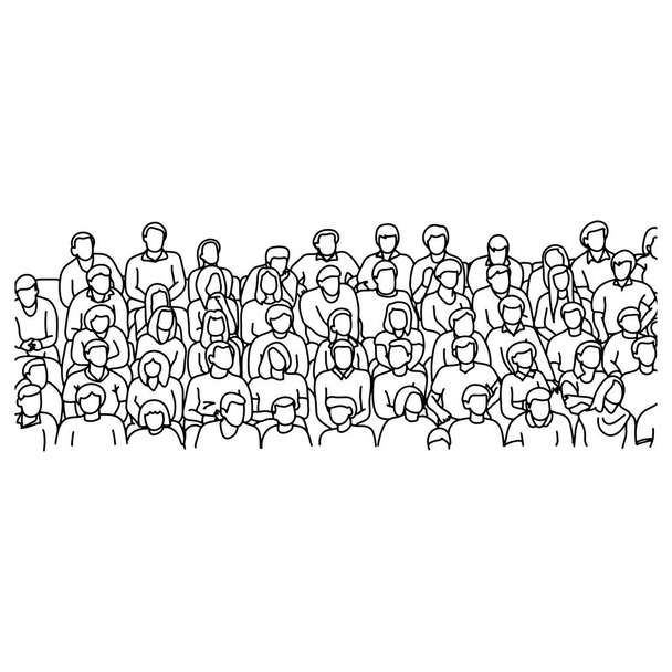 άνθρωποι που κάθονται στο στάδιο για να φτιάξει το άθλημα εικονογράφηση διάνυσμα σκίτσο doodle χέρι με μαύρες γραμμές που απομονώνονται σε λευκό φόντο - Διάνυσμα, εικόνα