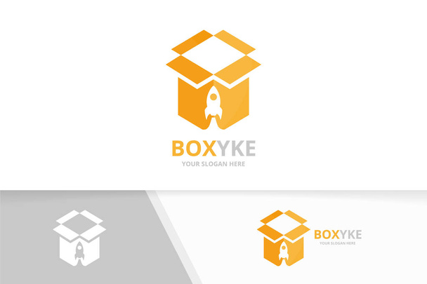 Vector box and rocket logo combination. Package and airplane symbol or icon. Unique delivery and flight logotype design template. - Vector, Image
