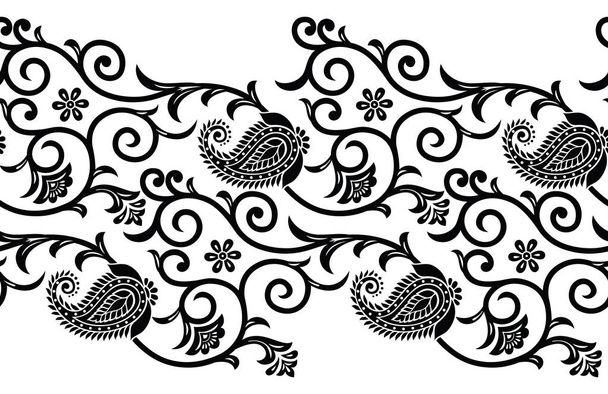 Paisley seamless black and white border - Vector, Image