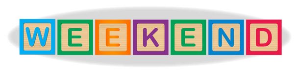 Слово "уикенд" написано детскими деревянными буквами
 - Вектор,изображение