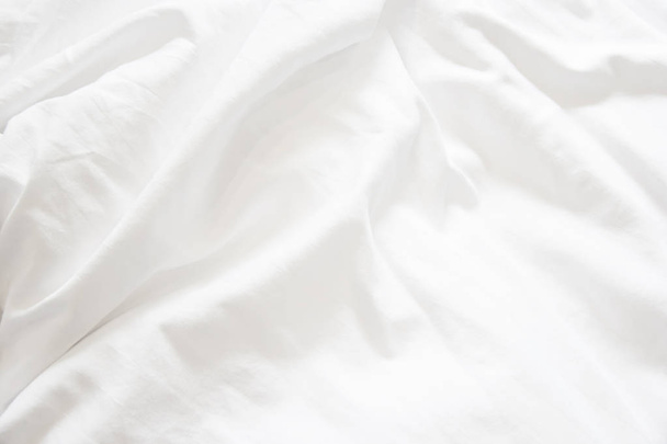 Close up of white bedding sheets and copy space. - Photo, Image
